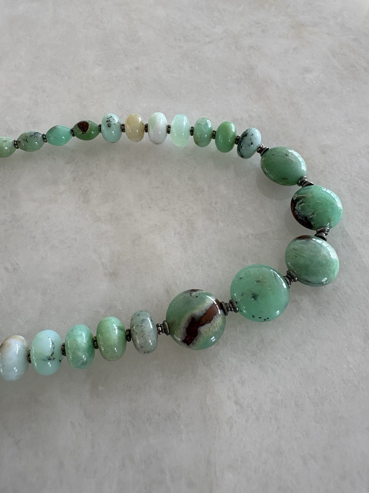 CHRYSOPRASE BEADED NECKLACE – Sterling Silver 925 – Artisan Shell Tag – NEW