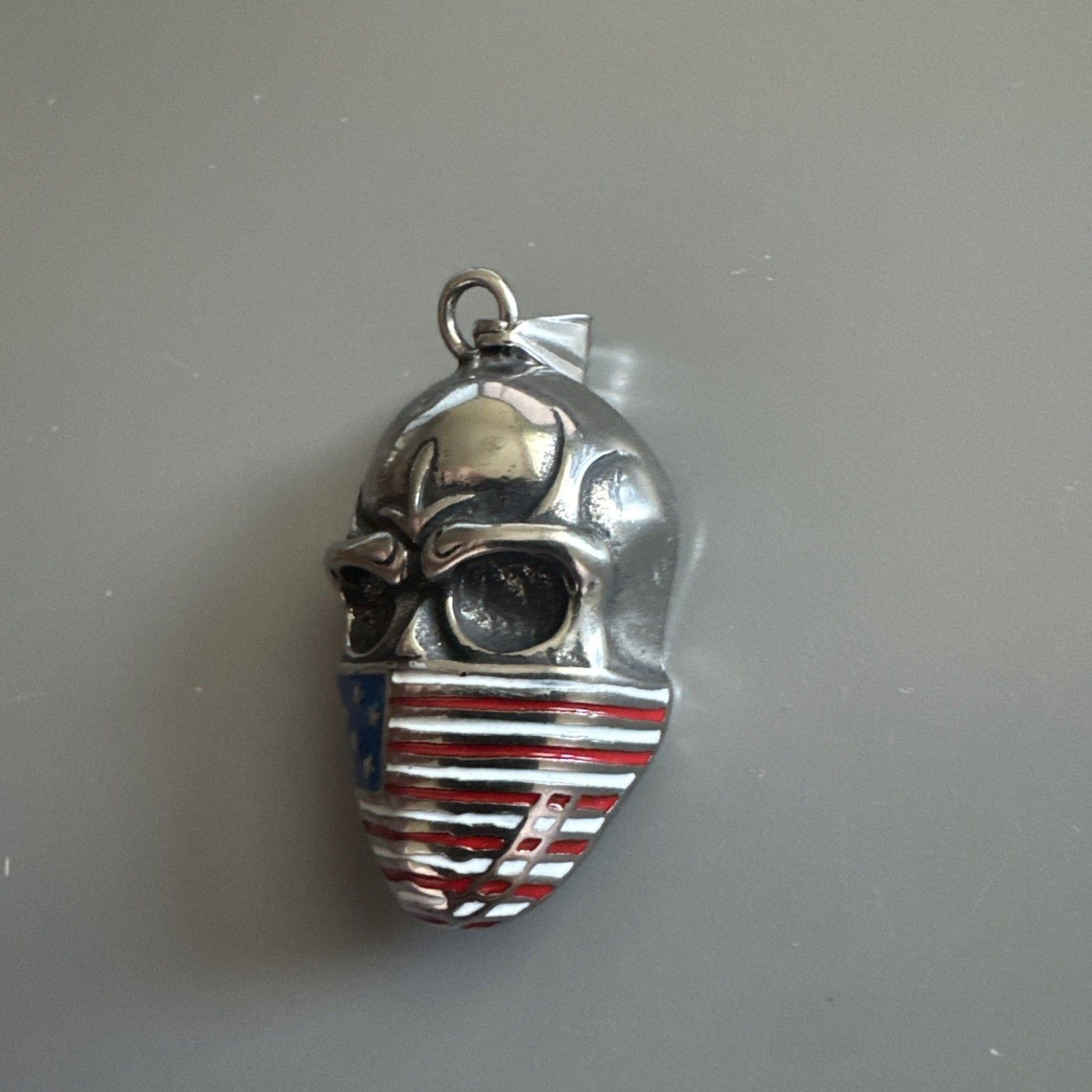 Flag Face Bandana Skull Pendant Stainless Steel on Cuban Link Chain U.S.A. Gift