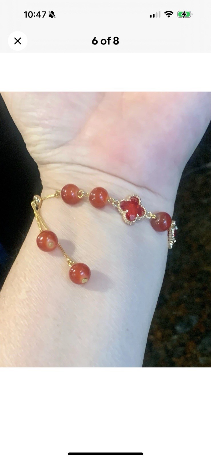 Red Round Beaded Cloverleaf Charm Bracelet Snake Chain Adjustable