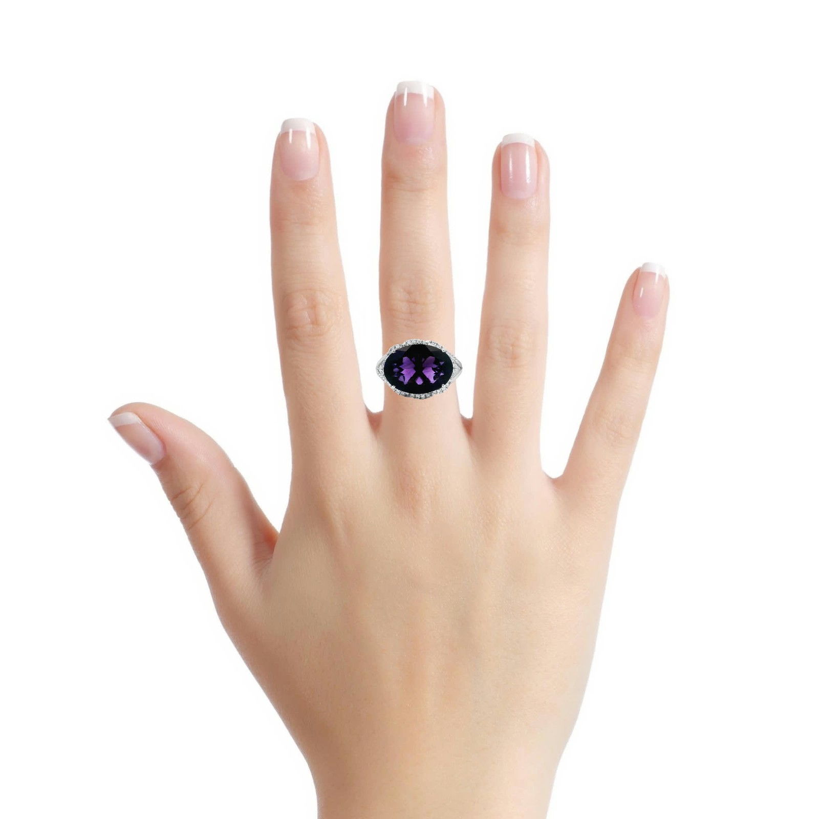 4.90ct Natural Amethyst & Diamond Halo Ring, 10k White Gold, Size 7