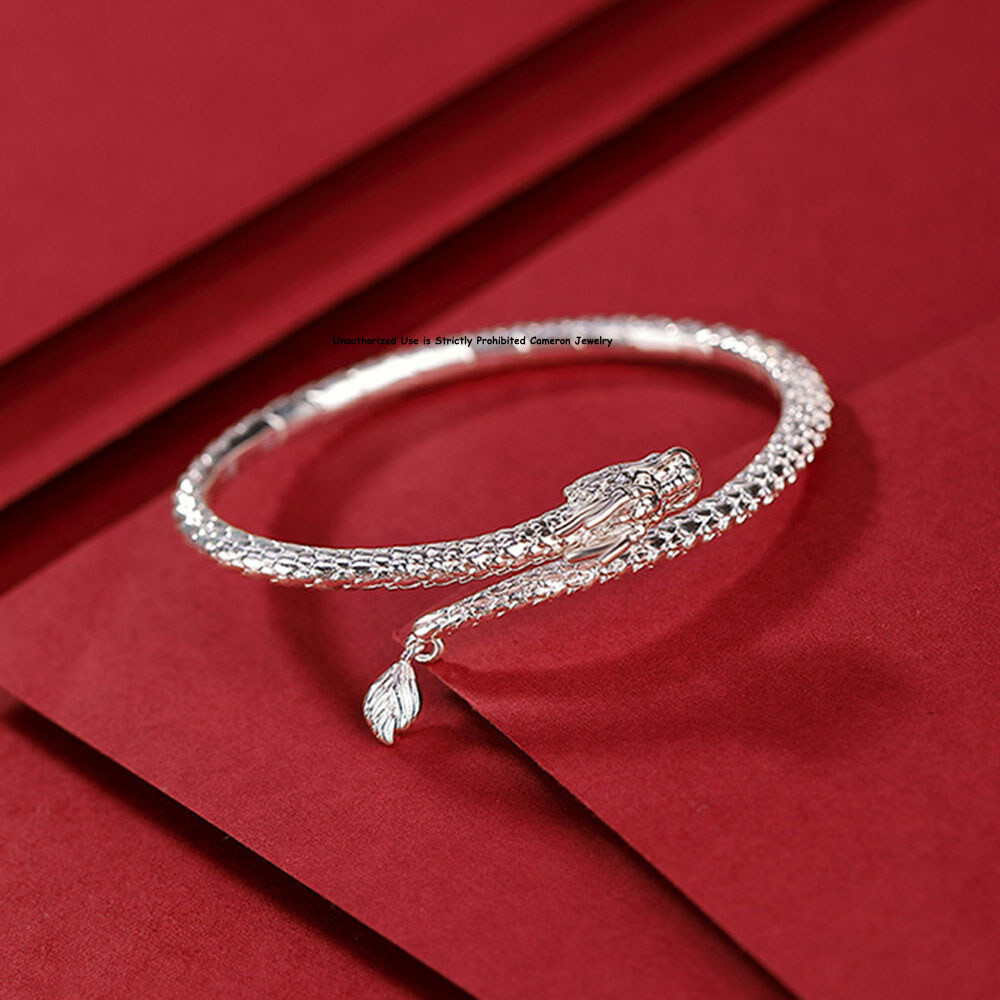 Pure S999 Fine Silver 999 Bracelet Men Women Dragon Open Bangle 26-27g
