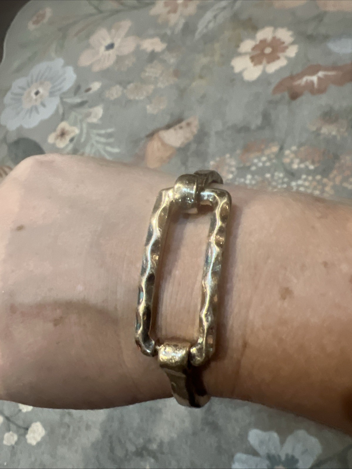 Pomina Goldtone Hammered Metal Cuff Bracelet Medium Spring Release Quality Gift