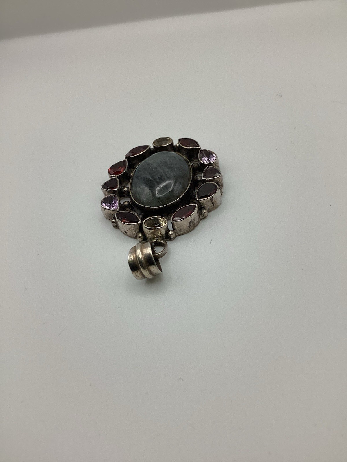 STERLING SILVER PENDANT AMETHYST GARNET PERIDOT IOLITE TOPAZ PEACOCK LABRADORITE
