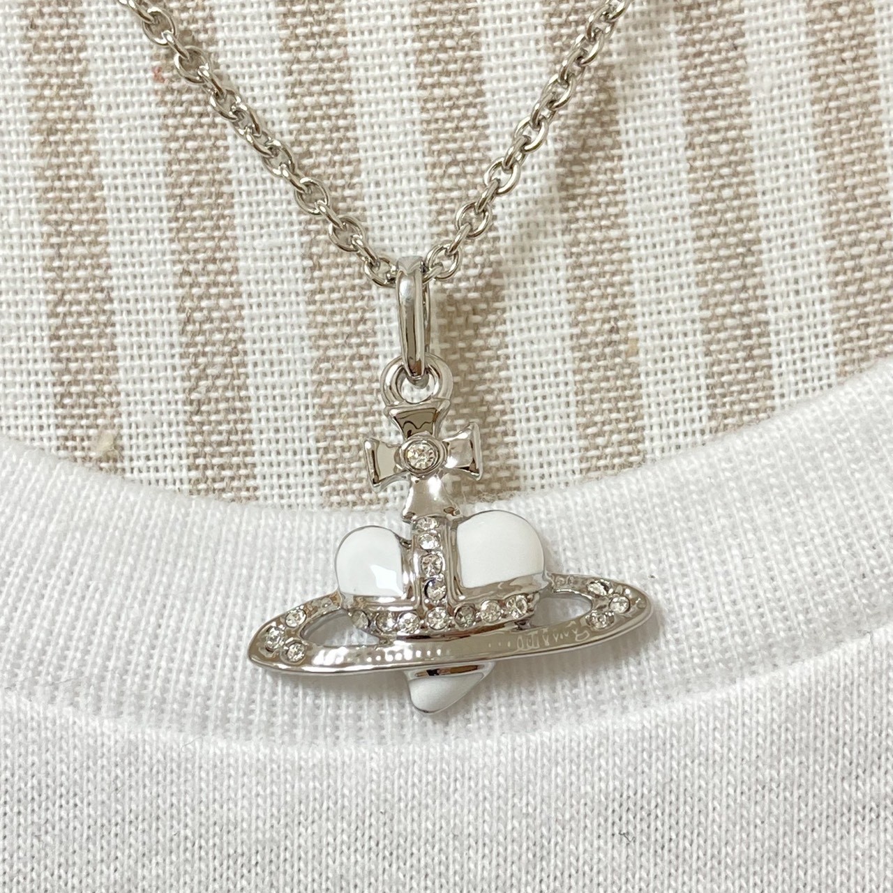 Vivienne Westwood Necklace Diamante Heart White Silver TOP 2.5cm NO BOX