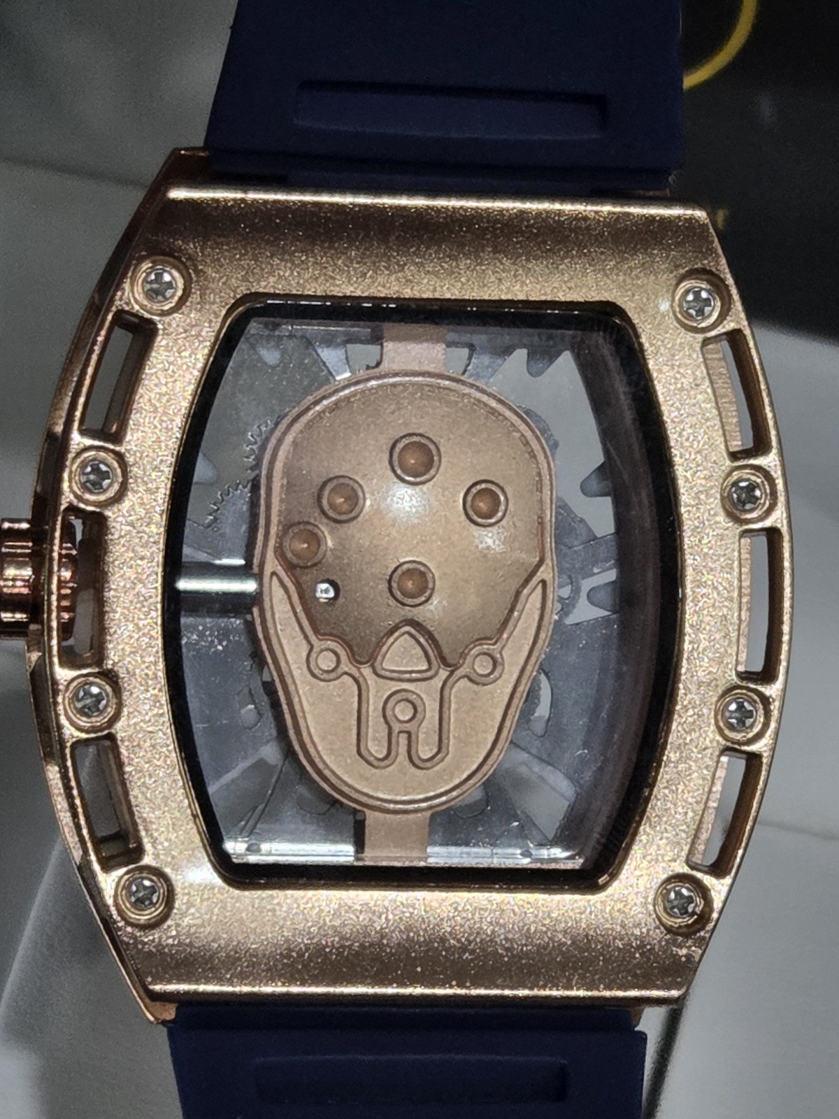 BIBI Luxury Watch B0308 Samauri Skeleton Dial, Rose Gold Case, With Blue Strap