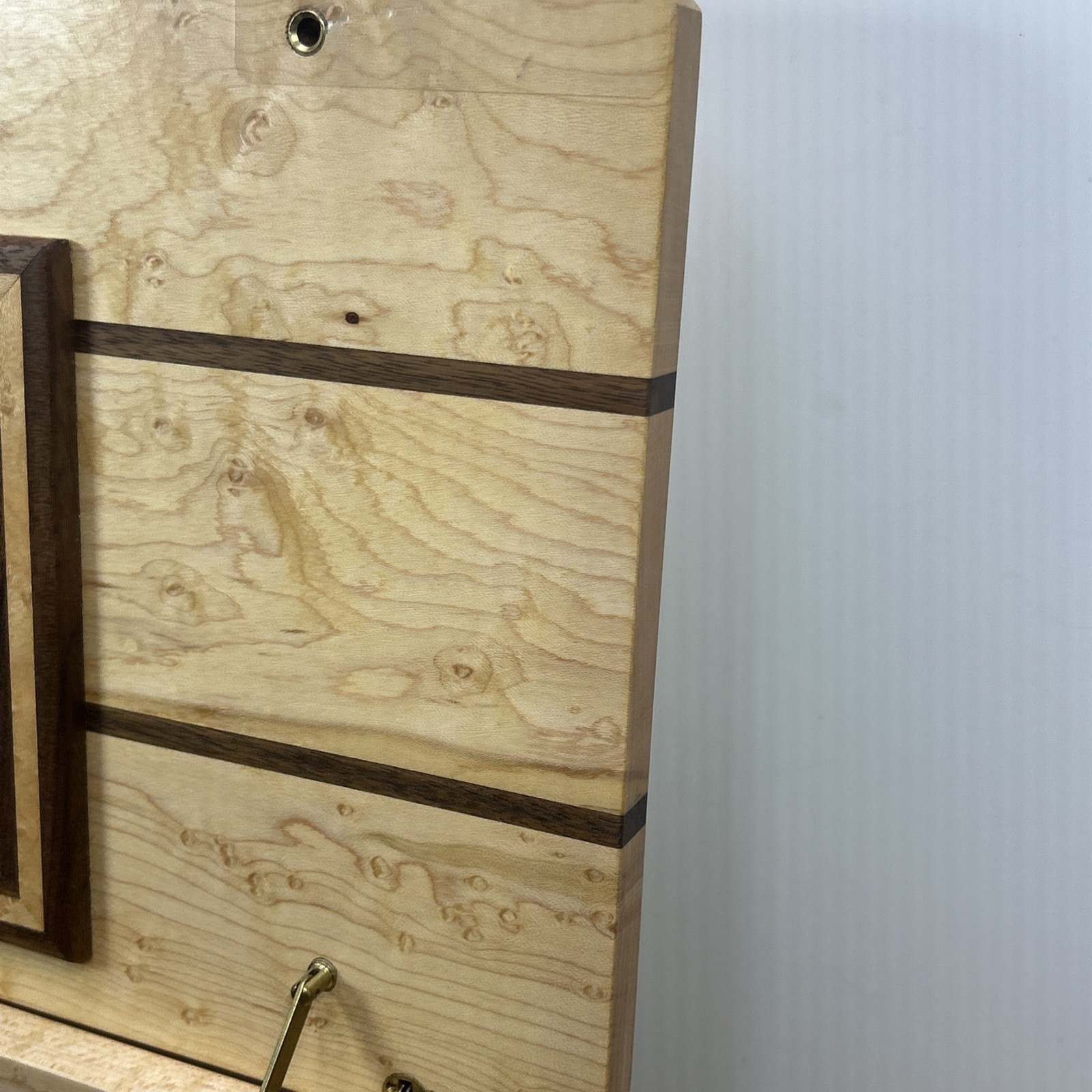 Jewelry Box Handmade Artisan Birdseye Maple Walnut Accent Inlay Lined Dovetail