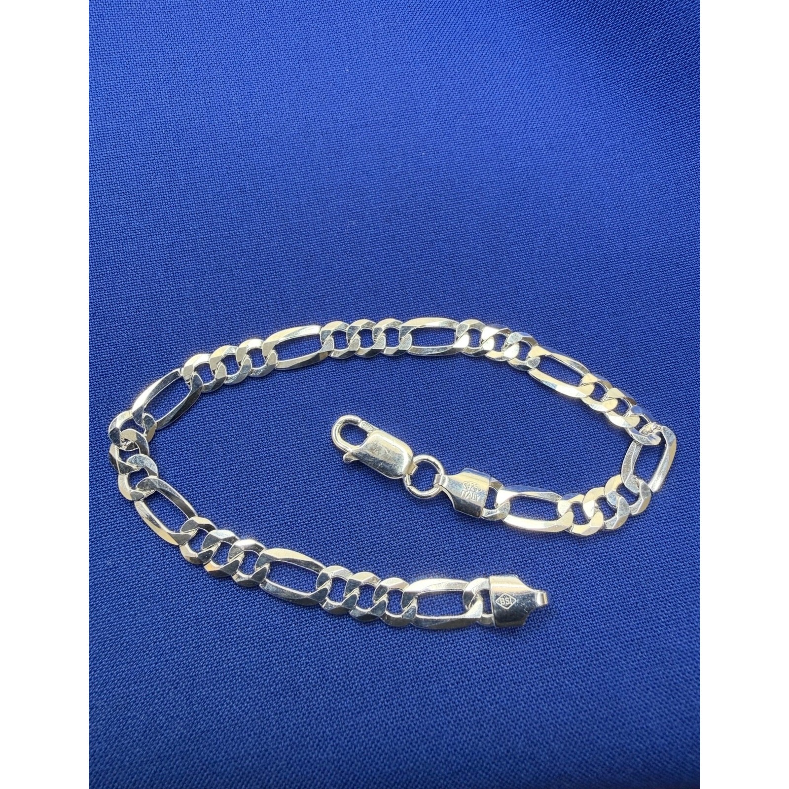 925 Italy Sterling Silver Flat Figaro Link Bracelet 4.6mm 8in