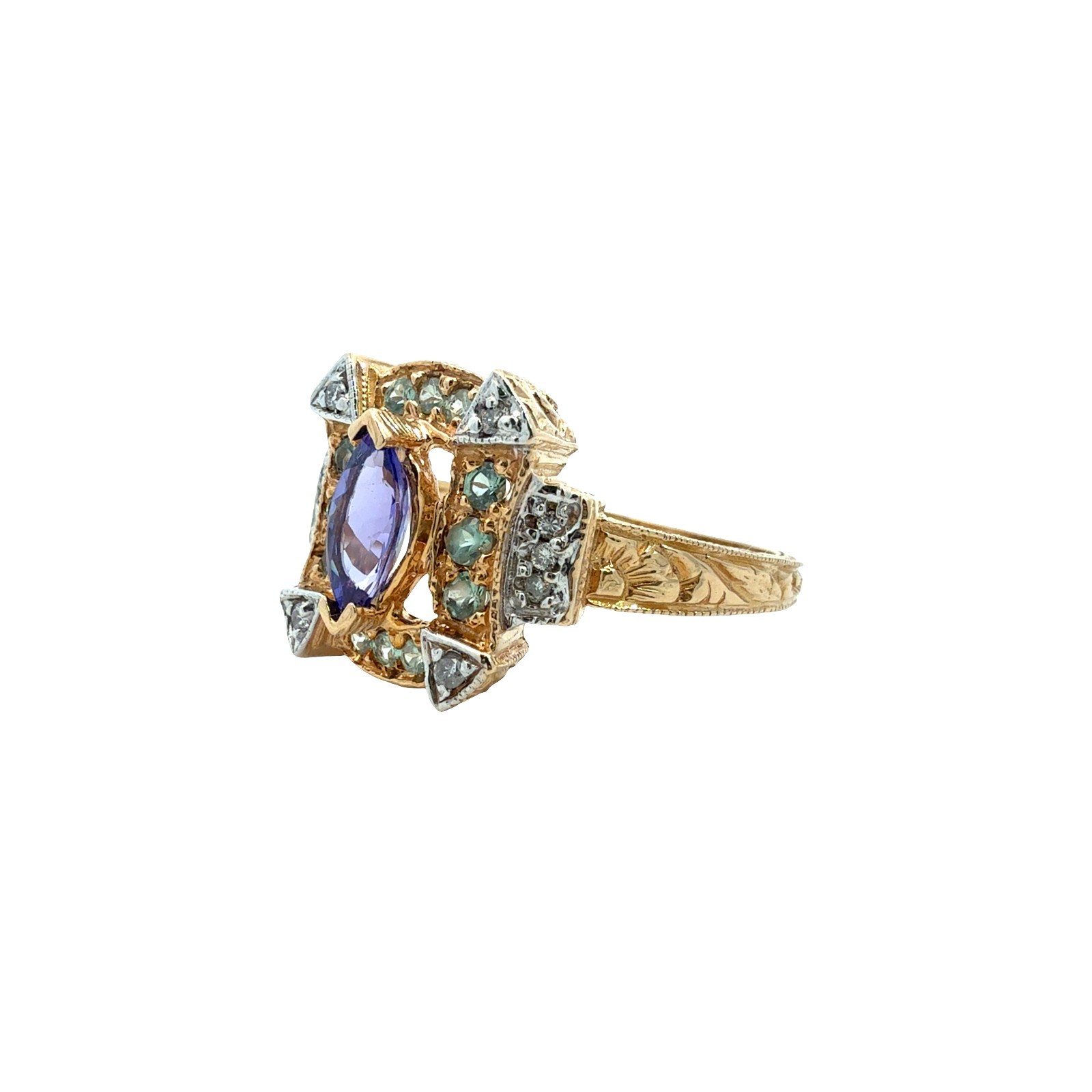 WB 14k Yellow Gold 0.43cttw Diamond 0.30cttw Chrysoberyl 0.47tcw Tanzanite Ring