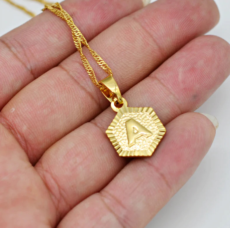Initial Hexagon Pendant Necklace