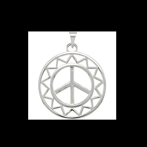 Sterling Silver Sun Peace Sign Round Pendant Polished Finish 28 x 25.25 mm. STU