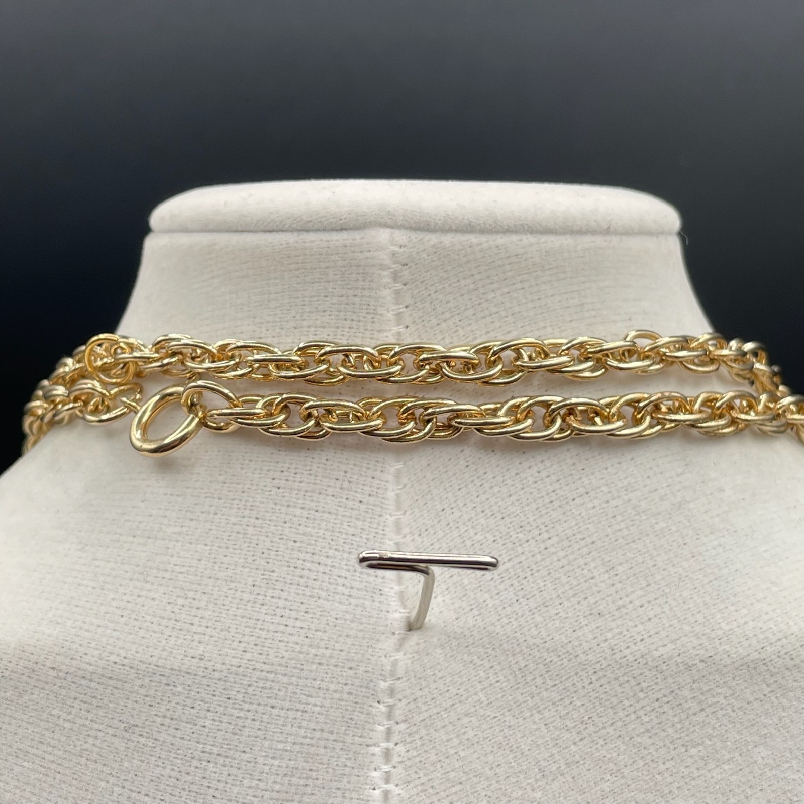 Vintage Gold-Tone Classic Braided Twist Chain Triple-Strand Push-Lock Necklace