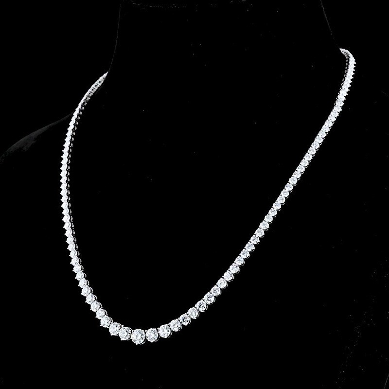 17.0 CTW Round Cut VVCS1 Moissanite Tennis Necklace In 14k White Gold Plated