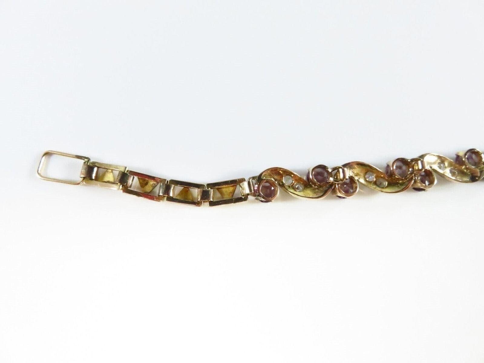 Vintage 9K Gold Lab Created Purple Sapphire & Quartz Bracelet 7″ Length