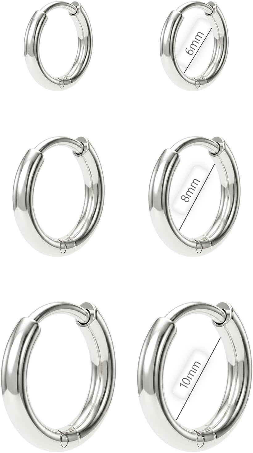 Surgical Steel Huggie Hoop Earrings & Flat Back Studs for Women Men, 6Mm-14Mm Sm