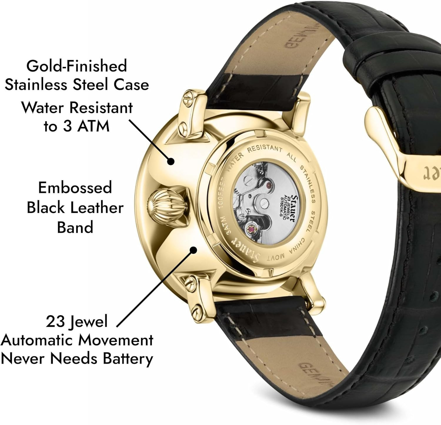 Dumonde 40mm Gold-Plated Automatic Watch with World Map Dial & Leather Band