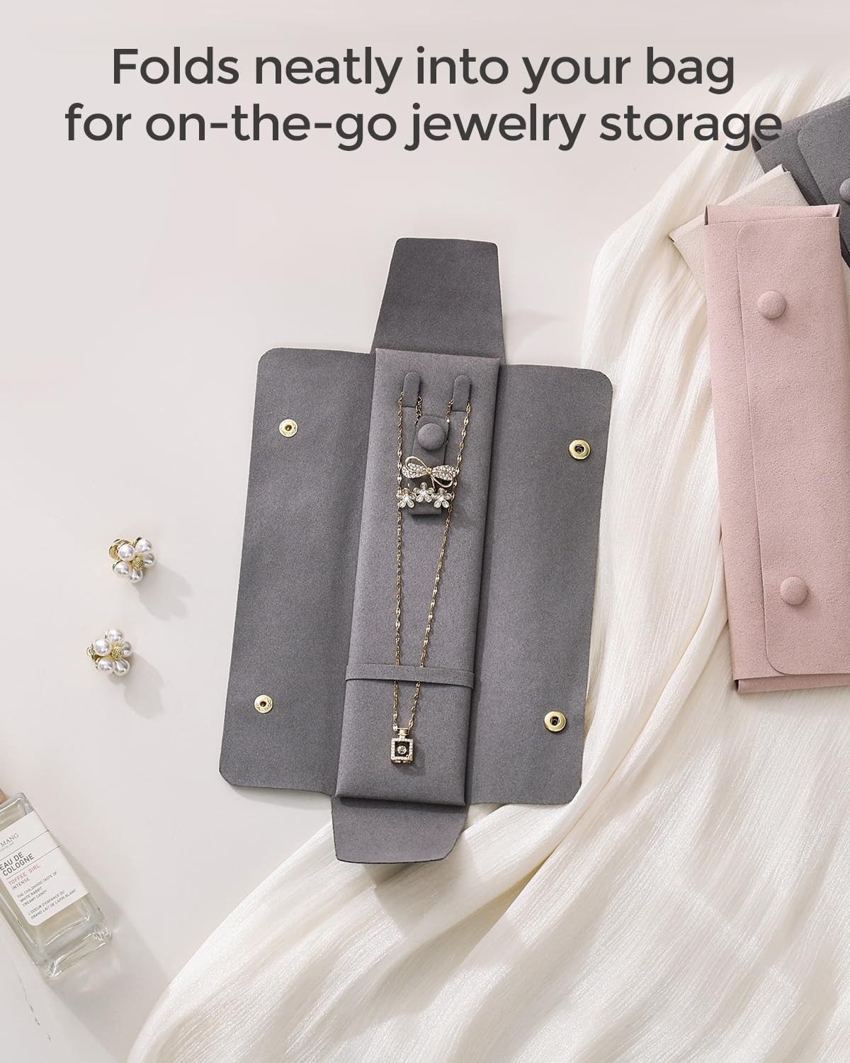 6 Pcs Velvet Travel Jewelry Roll Bag Organizer for Necklaces, Rings, Earrings…