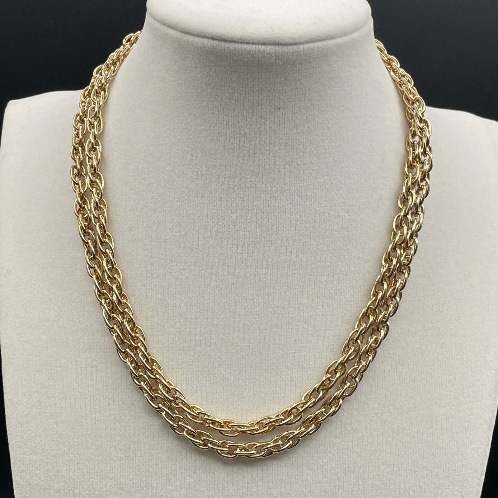 Vintage Gold-Tone Classic Braided Twist Chain Triple-Strand Push-Lock Necklace
