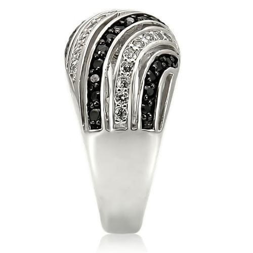0W224 – Rhodium + Ruthenium Brass Ring with AAA Grade CZ in Jet
