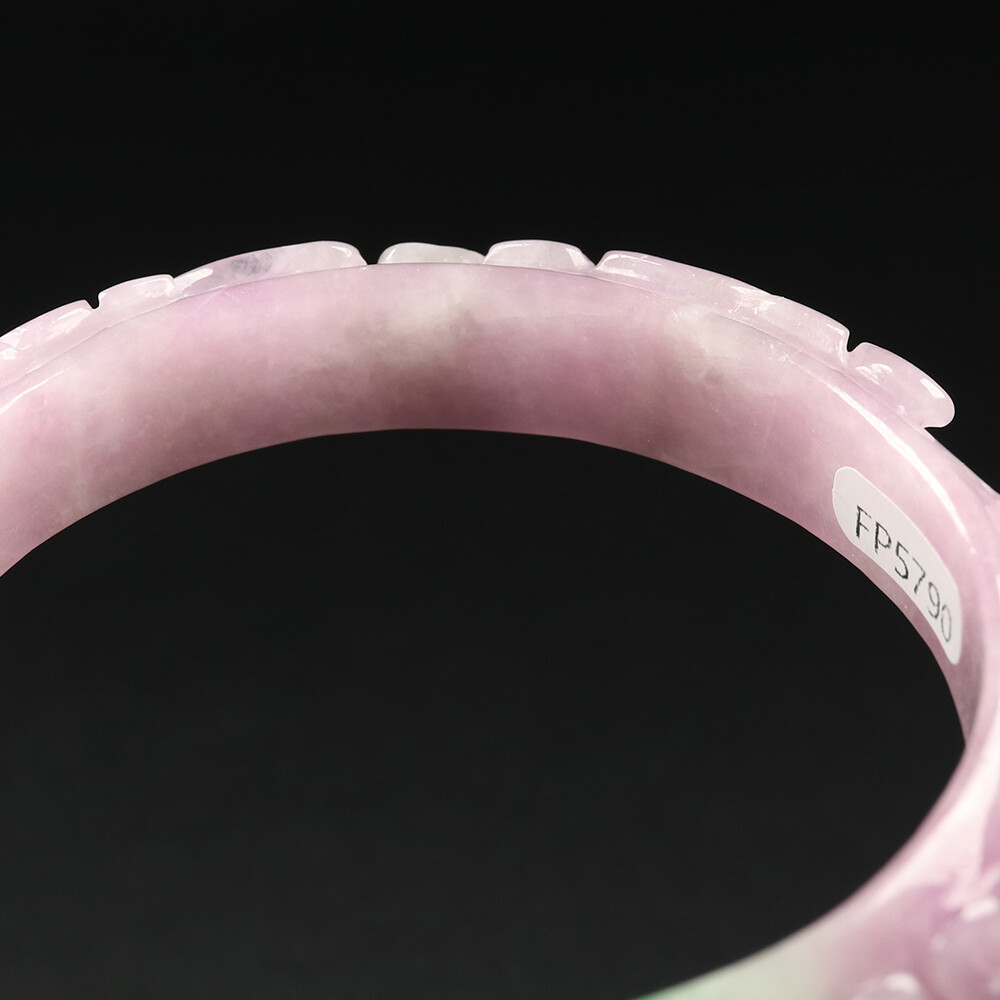 57mm Lavender Purple Green Jadeite Jade Bangle Bracelet Ruyi Bat Coin 11633