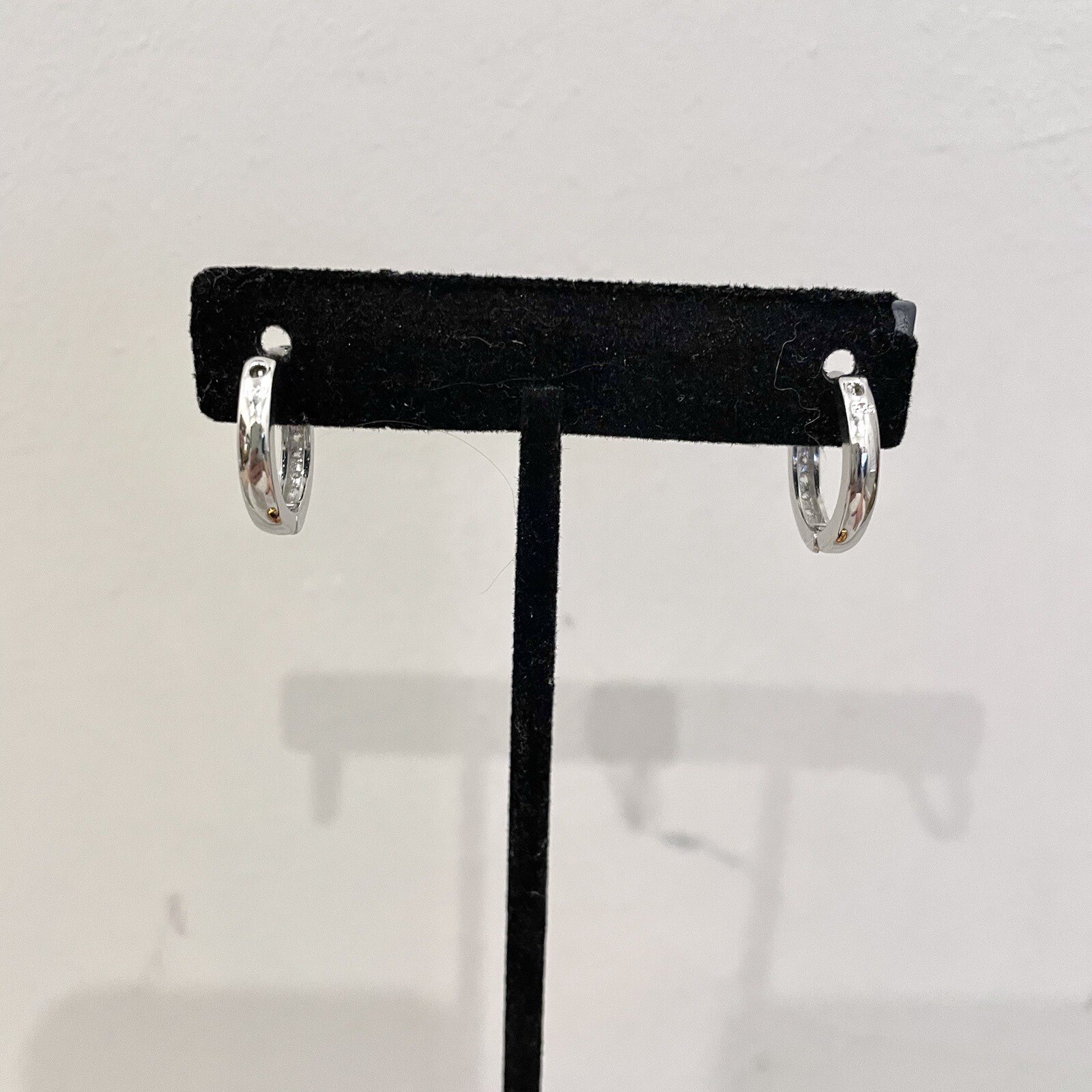 Stamped 925 Sterling Silver Pave Crystal Hoop Earrings Set of 2 Diff Sizes