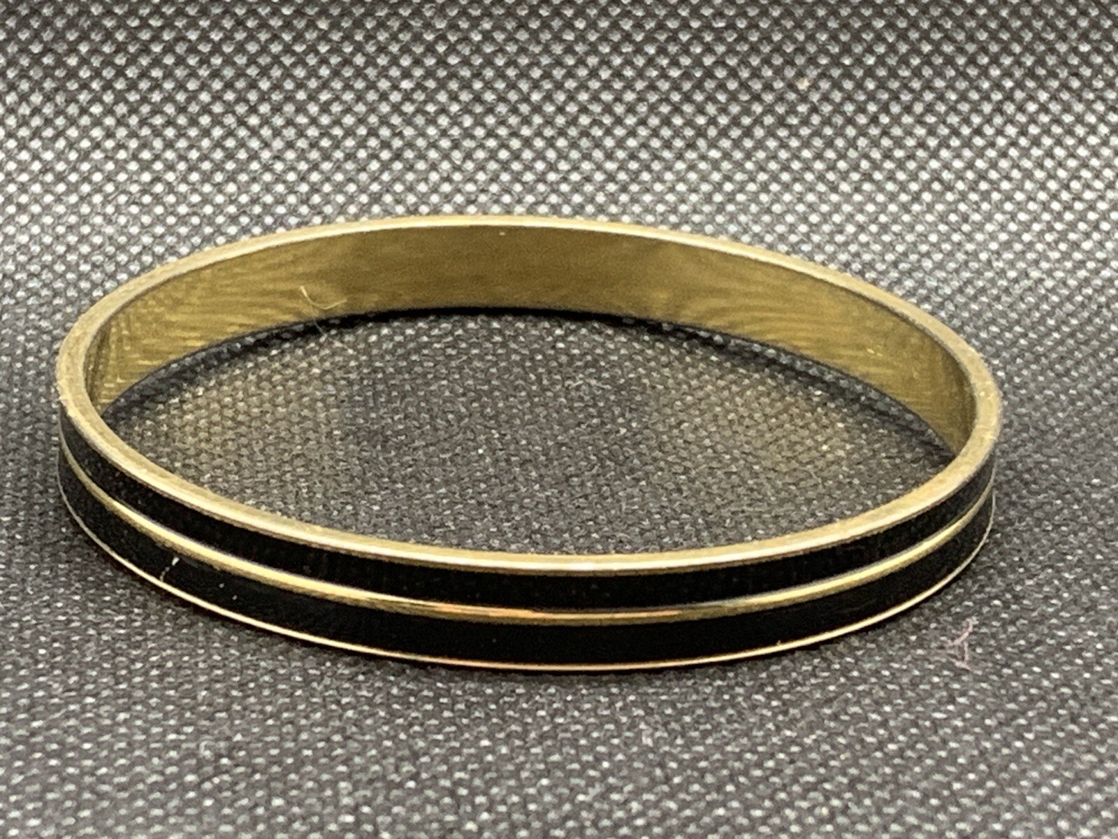 Vintage Monet Bracelet Enamel Bangle Black Gold Tone Signed 1/4 Inch Wide Petite