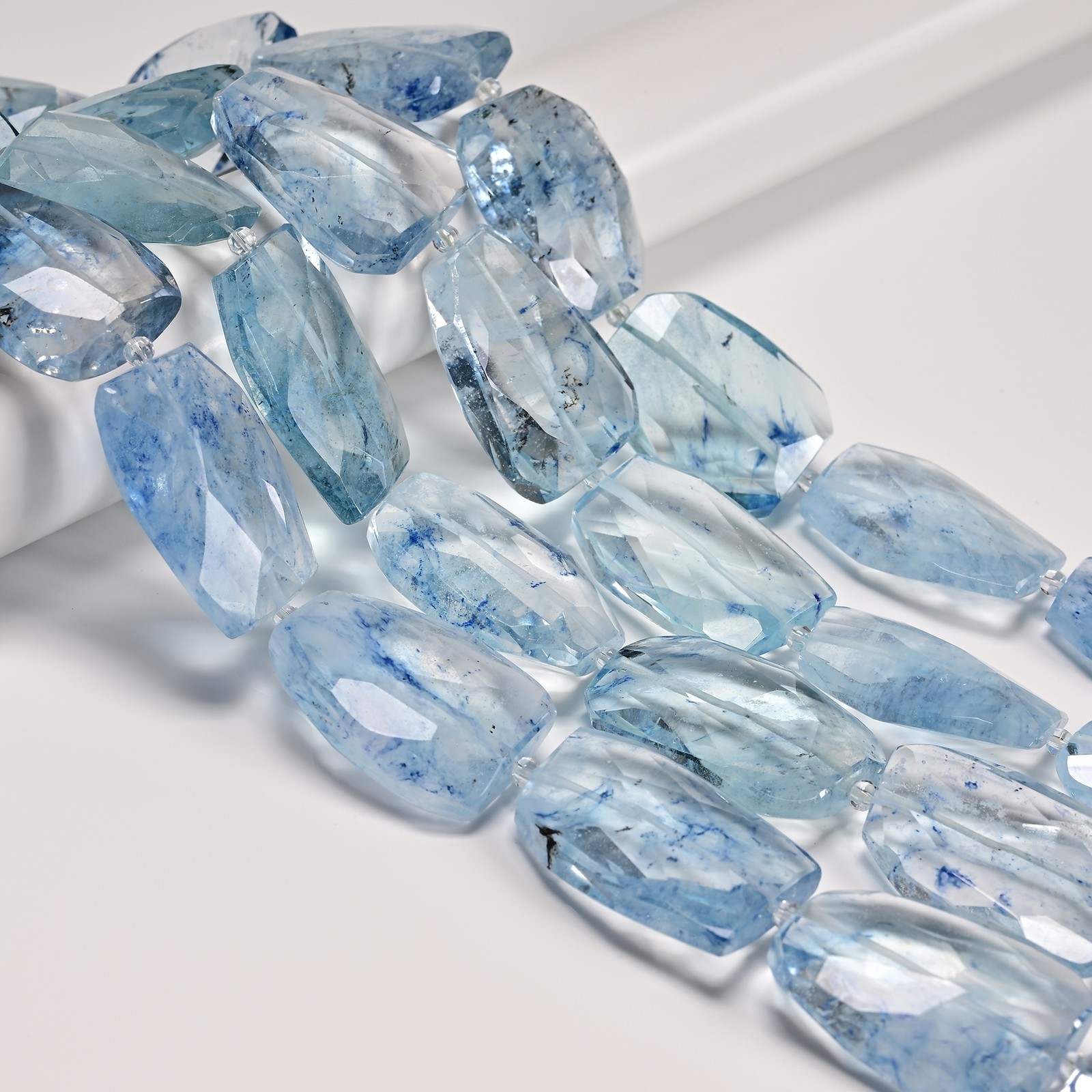Cloudy Light Blue Quartz Faceted Twist Freeform Slice Beads 30x40mm 15.5” Strd