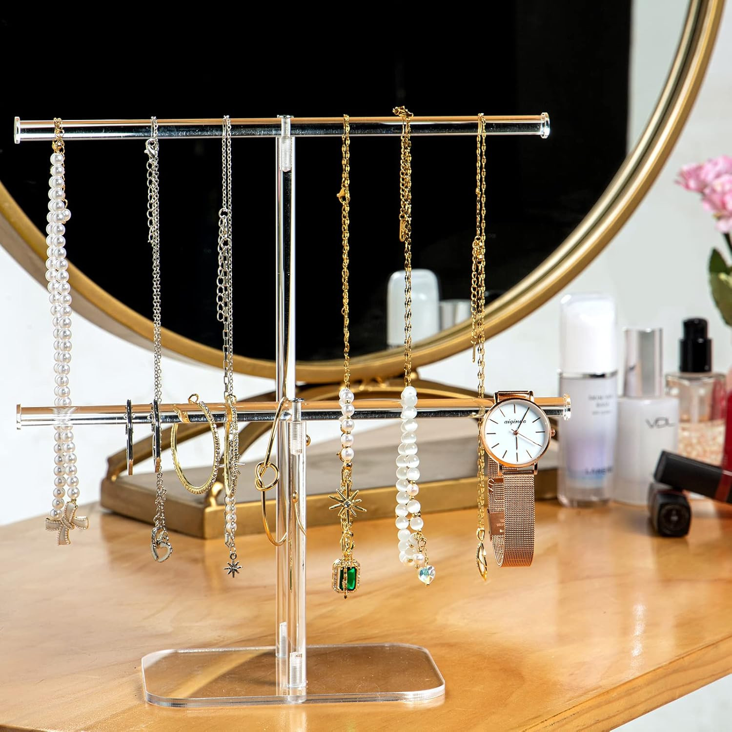 Premium Jewelry Stand , Solid Clear 2-Tier Acrylic Jewelry Organizer Stand & Bra
