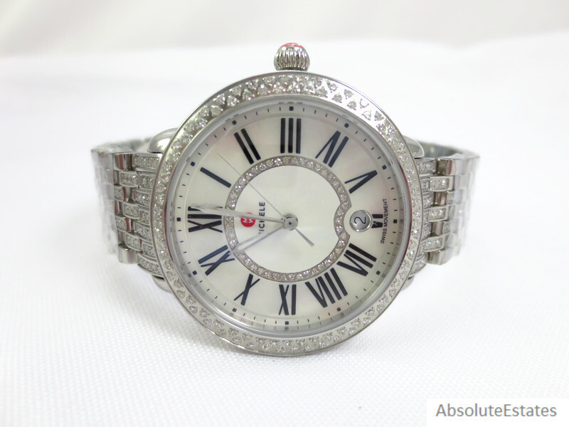 Michele Serein Mid 16 Silver Diamond Watch Diamond Band MW21B01A1963 Refurb +Box