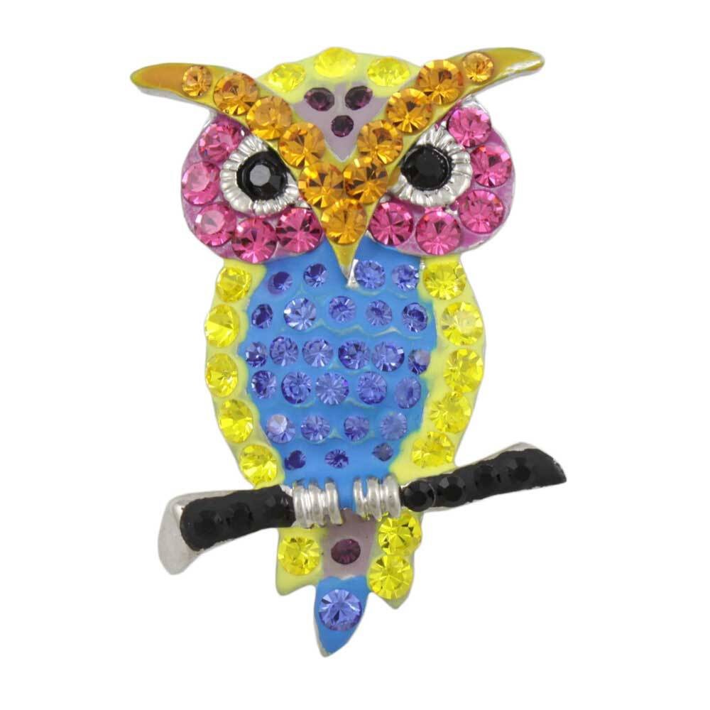 Yellow Pink and Blue Colorful Crystal Owl Pin – PRB510
