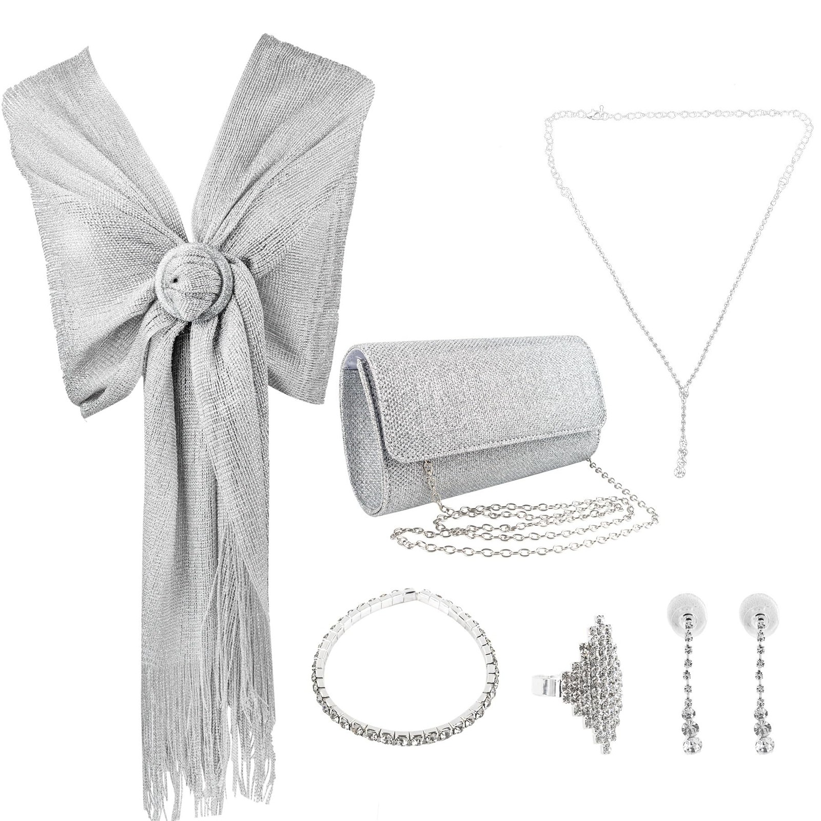 , 6 Pack Rhinestone Jewelry Sets Including Shawl Clutch Purses Necklace Earri…