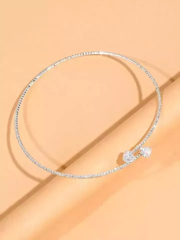 10CT Heart Cut Lab Created Diamond Choker Necklace 14K White Gold Finish Silver