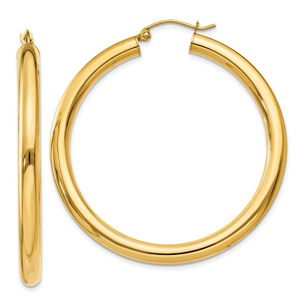 14K Yellow Gold 4MM Thick Medium Classic Hoop Earrings 1.8 Inches