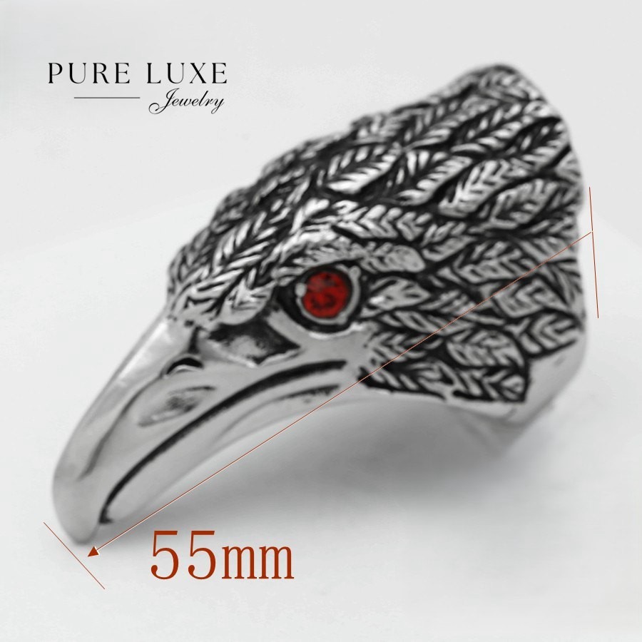 Men’s Silver Stainless-Steel Black EAGLE Red CZ Ring Size 8 9 10 11 12 13*Box