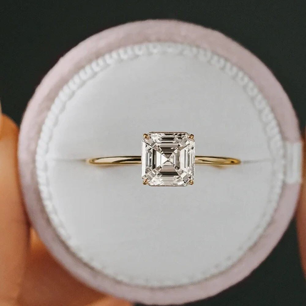 2.96Ct Asscher Cut Moissanite Solitaire Engagement Ring In 14k White Gold Plated