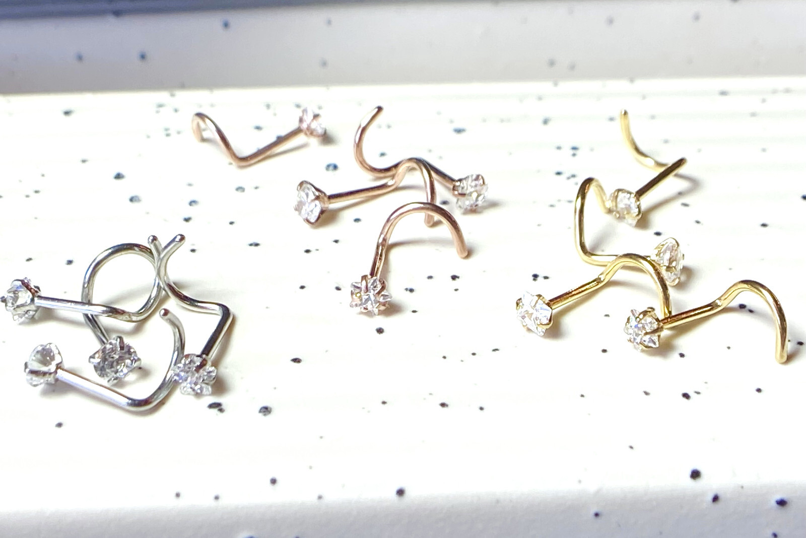 4pc Value Pack Prong Set Shaped Gem Steel Nose Screw Rings – choose 18g or 20g