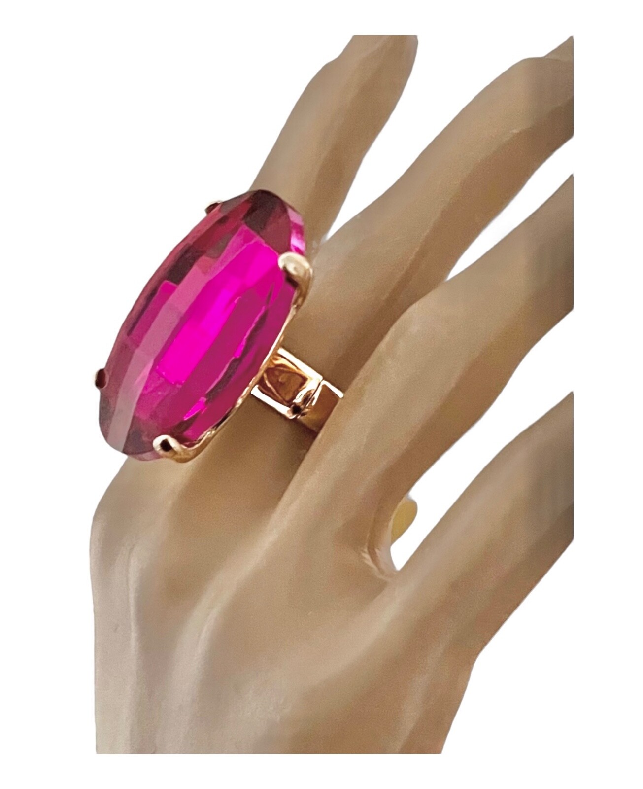 Oversized Oval Fuchsia Pink Crystal Adjustable Statement Big Fun Party Ring