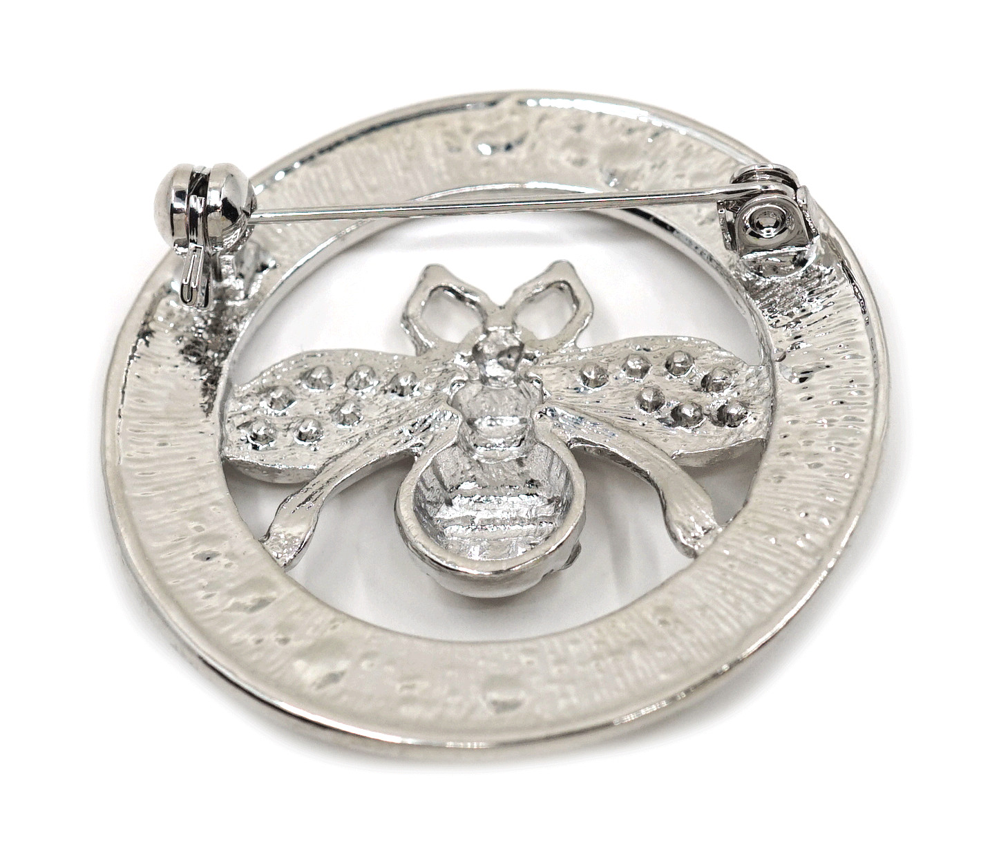 TB Crystal Rhinestone Honey Bee Enamel Coated Greek Square Circle Jeweled Brooch