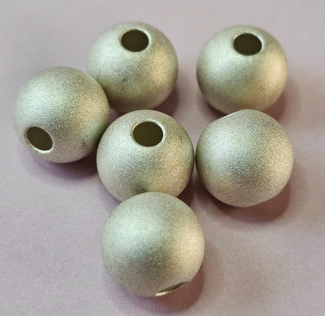 5 Sterling Silver Round Matt Finish Beads 9.7mm x 9.3mm 5grams total