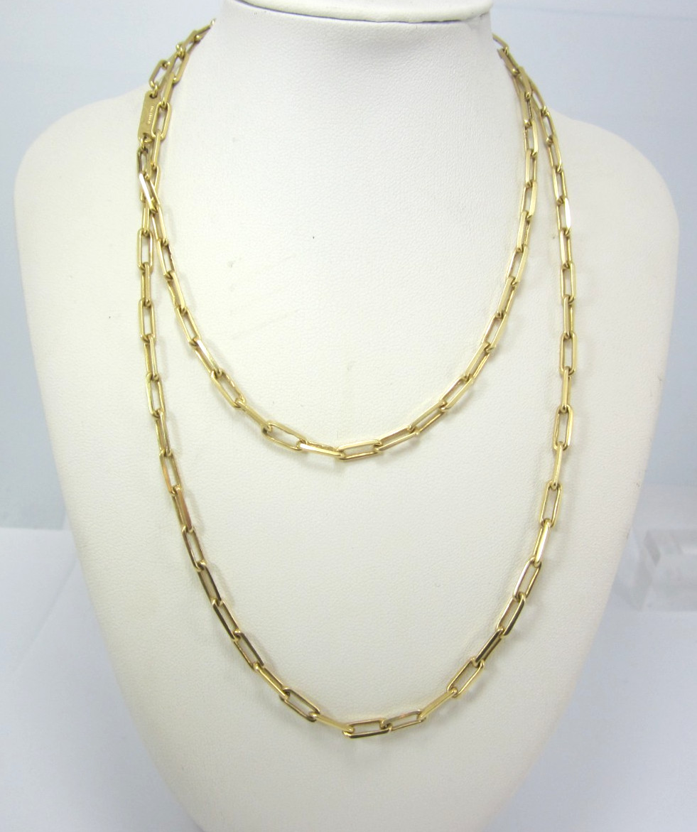 STUNNING 18K YELLOW GOLD (29-1/2″) PAPERCLIP EXTRA LONG CHAIN NECKLACE 26.7G