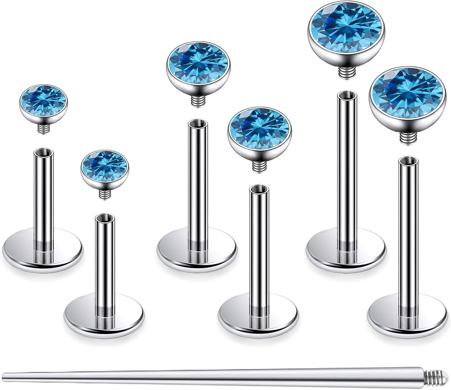 F136 Titanium 20/18/16G Internally Threaded Flat Back Stud Earrings Nose Rings L