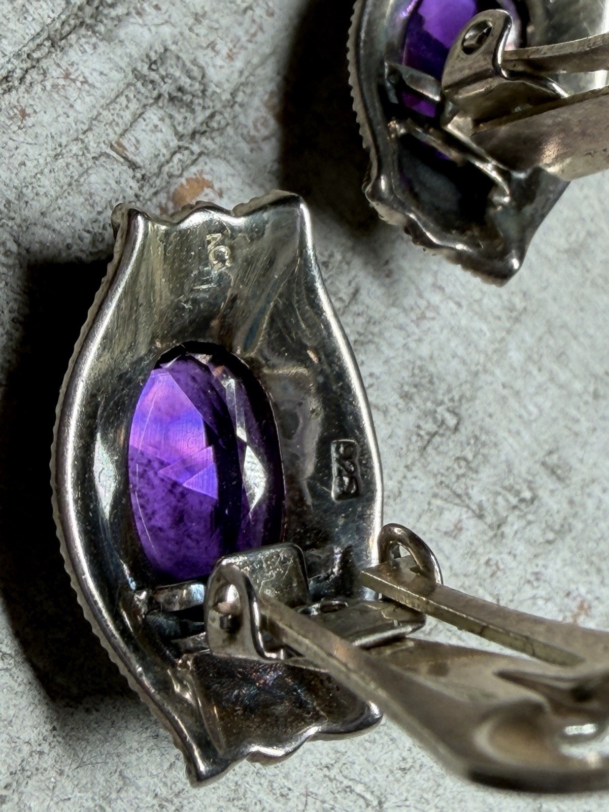 Sterling Silver Amethyst And Marcasites Clip On Vintage Earrings