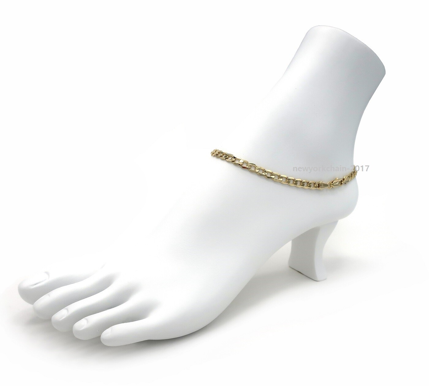 ITALIAN CUBAN LINK CHAIN ANKLET 5mm 10″ ANKLE BRACELET 14K GOLD PLATED