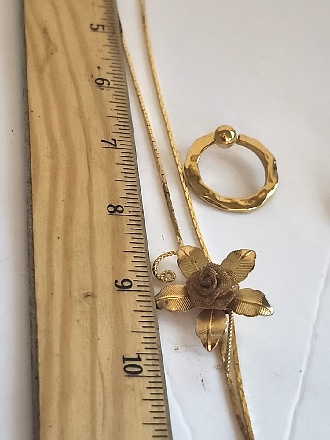 Gold Tone Slide Necklace Flower set with Earrings
