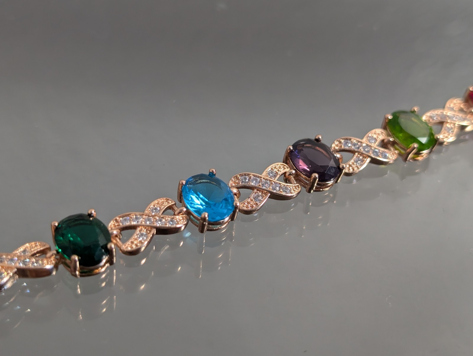 18k Rose Gold Filled Multicolor Tennis Bracelet made Swarovski Crystal 7″