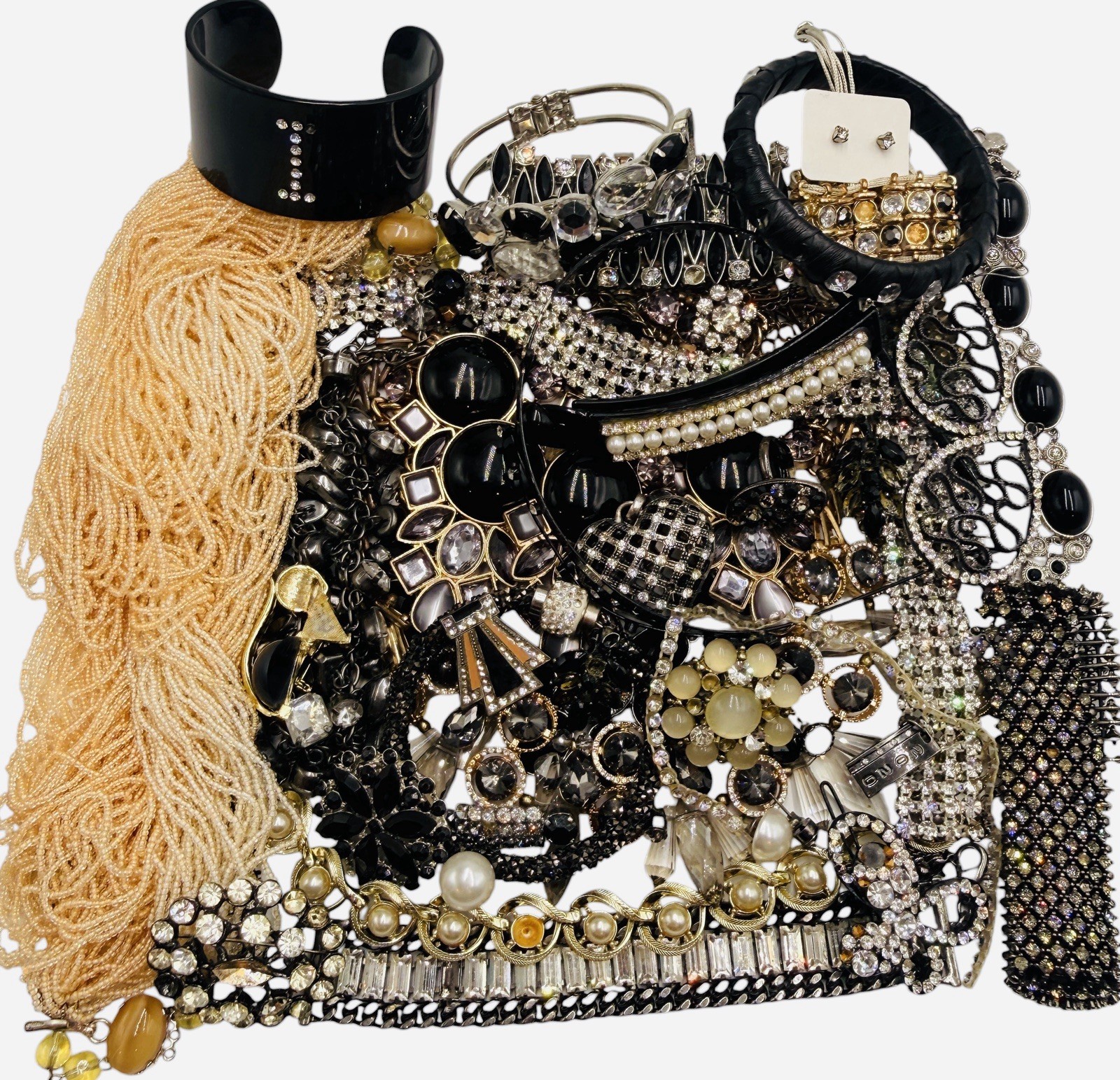 Vtg Black White Rhinestone Repair Craft Scrap Wedding Christmas Lbs Jewelry Art