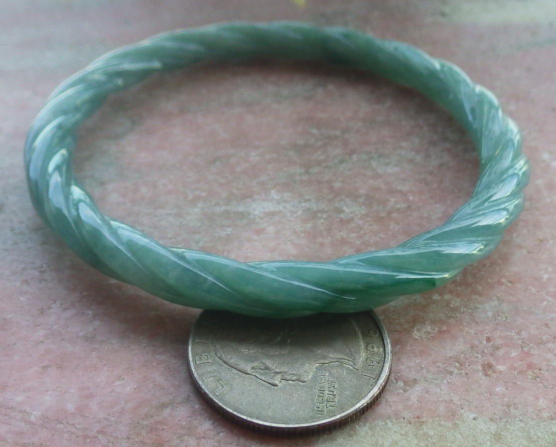 Video Certified Green 100% A JADE Jadeite Knotted Bangle Bracelet 61mm 手镯 705277