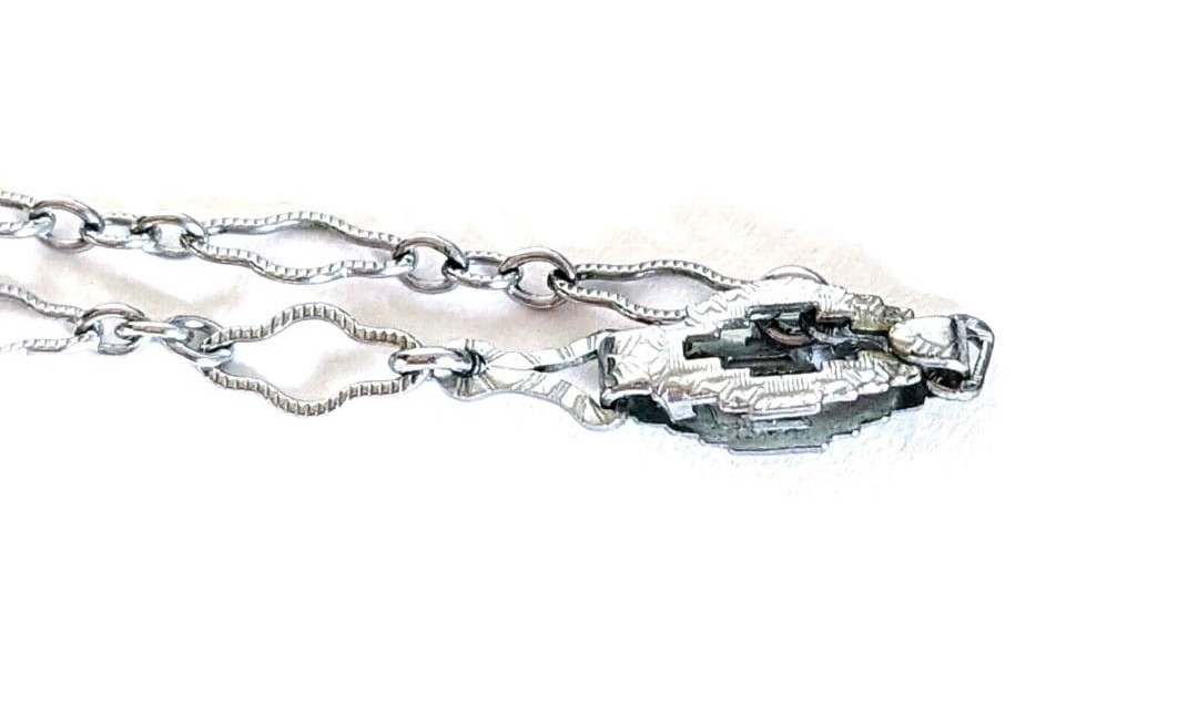 VintageEdwardian Filigree Silvertone Blue Glass Lariat Necklace and Bracelet