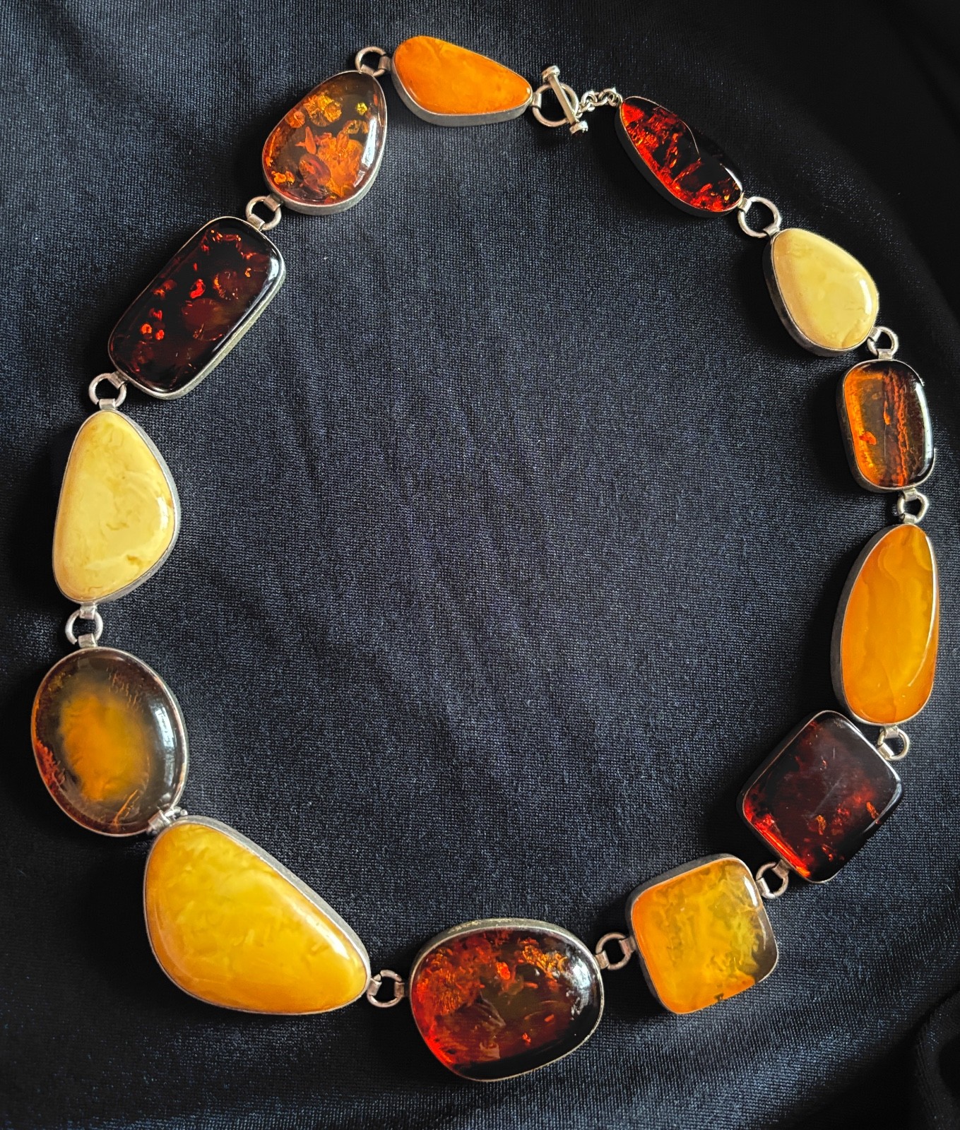 Genuine Lg Amber & Sterling Statement Necklace Egg Yolk Cognac Butterscotch 143g