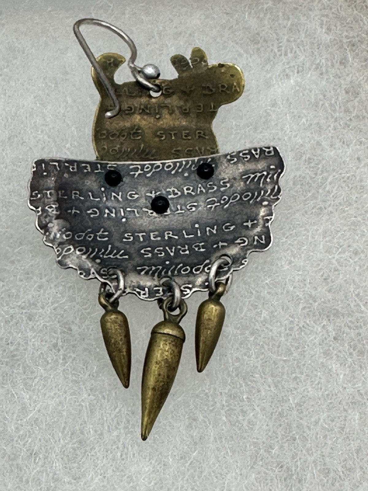 Jane Carpenter Millodot Mixed Metal Sterling Silver Brass Figural Earrings Dangl
