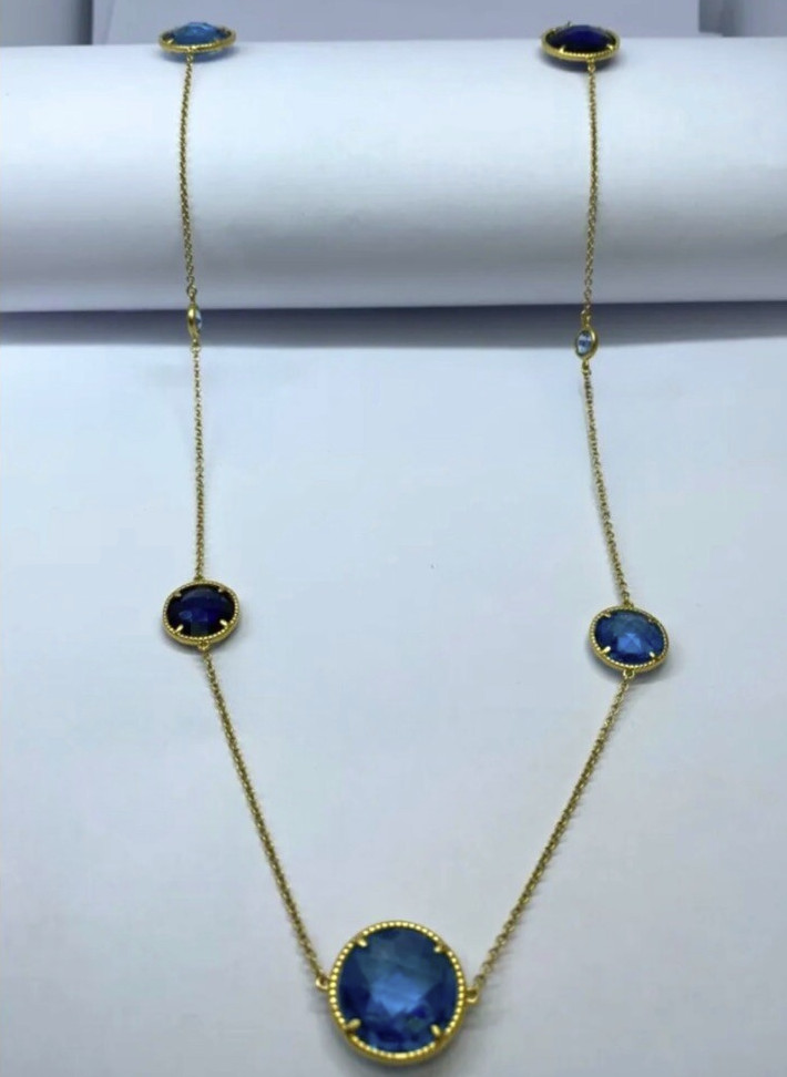 Freida Rothman 925 Imperial Blue 14K Plated 36” Station Necklace $650, $450 NWOT